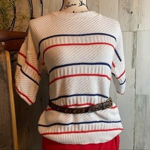 Vintage Red White Blue Multi Textured Sweater